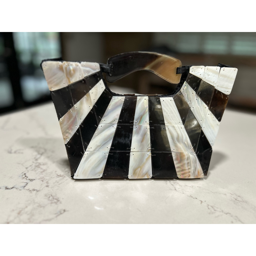 Elegant Black and Cream Striped Clutch - Picture 5 of 5